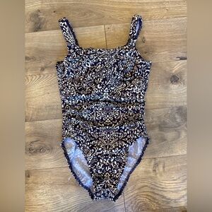 Lands End Purple Tan Slendersuit Grecian Tummy Control One Piece Swimsuit Sz 4P